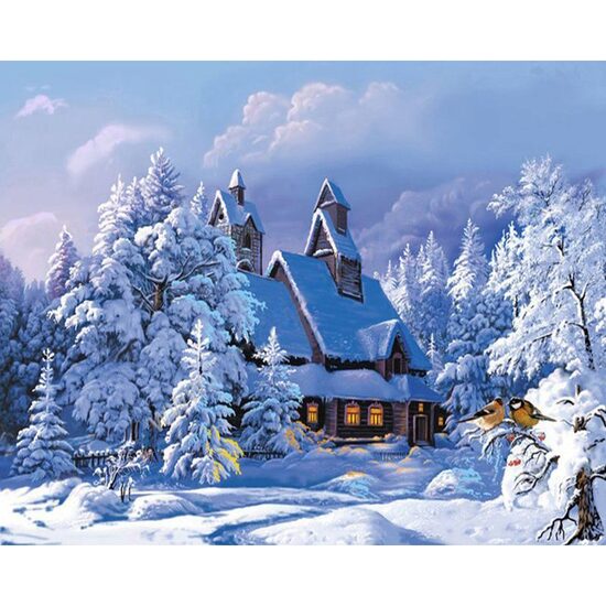 Kit pictura pe numere cu iarna, 40x50 cm, Calm and quiet, PPT121