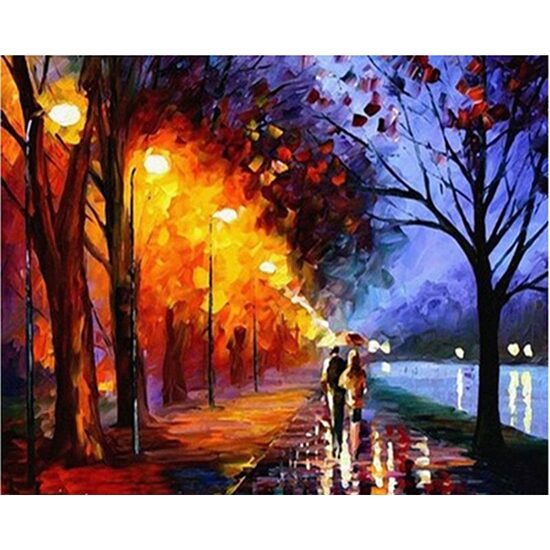 Kit pictura pe numere cu peisaje, 40x50 cm, Night walking, PPT123