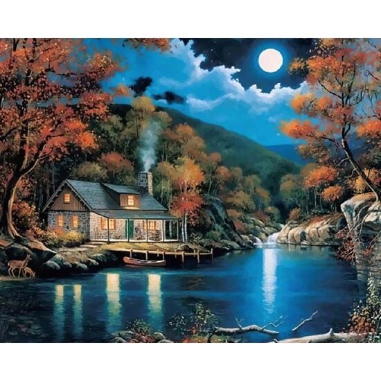 Kit pictura pe numere cu peisaje, 40x50 cm, Perfect night, PPT135