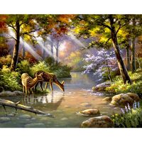 Kit pictura pe numere cu animale, 40x50 cm, Deers in paradise, PPT148