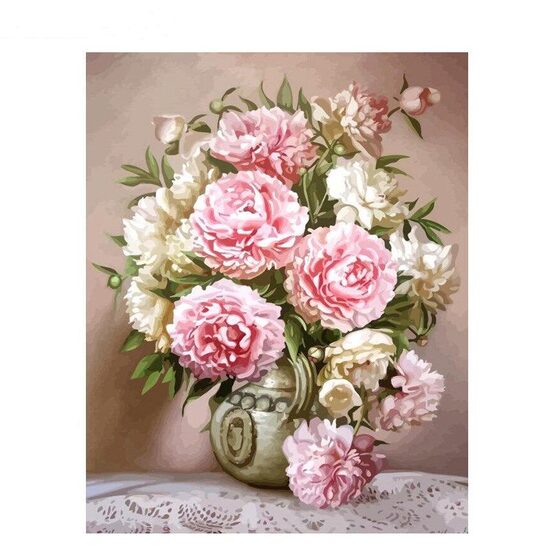 Kit pictura pe numere cu flori, 40x50 cm, Peonies mix, PPT152