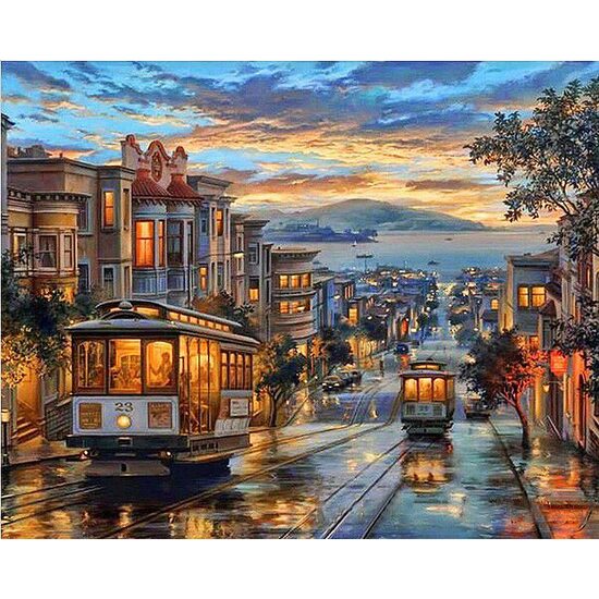 Kit pictura pe numere cu orase, 40x50 cm, San Francisco, PPT174