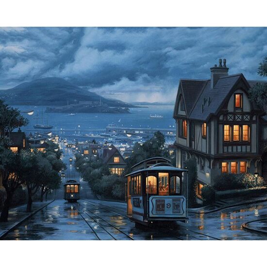 Kit pictura pe numere cu orase, 40x50 cm, San Francisco at night, PPT206