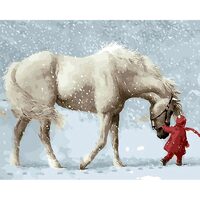 Kit pictura pe numere cu animale si oameni, 40x50 cm, PPT353