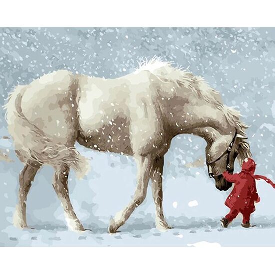 Kit pictura pe numere cu animale si oameni, 40x50 cm, PPT353