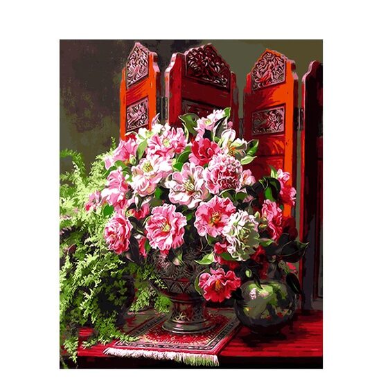 Kit pictura pe numere cu flori, 40x50 cm, PPT569