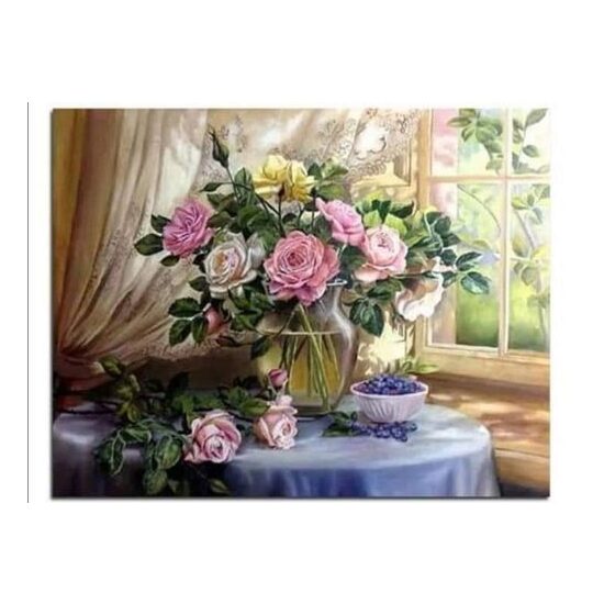 Kit pictura pe numere cu flori, 40x50cm, PPT3431