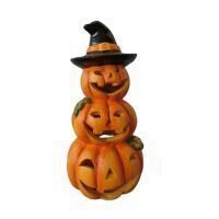 Decoratiune Halloween, Strend Pro Xecco, 3 dovleci cu palarie, ceramica, 43 cm