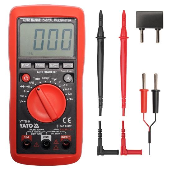 Multimetru digital universal Yato YT-73084, 300 V AC/DC, 0-10 A, include cabluri de masurat