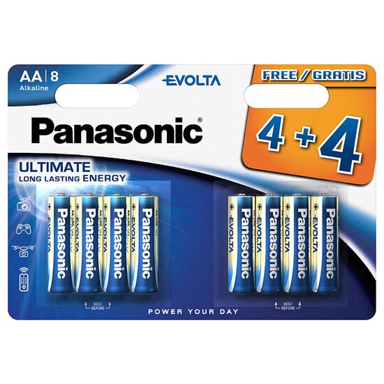 Set 8 baterii alcaline Panasonic Evolta, AA, marime LR06, 1.5 V