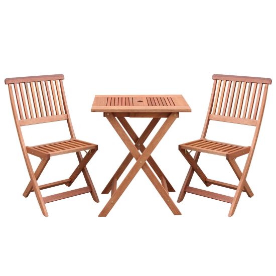 Set pliabil masa cu 2 scaune pentru balcon sau gradina, Strend Pro Caracas, lemn de meranti, max.150 Kg, maro
