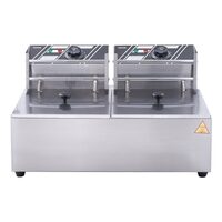 Friteuza dubla electrica Vevor Inox, 2 x 2500 W, capacitate ulei 2 x 9.1 l, dimensiune 540 x 450 x 300mm