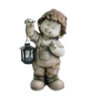 Decoratiune gradina Strend Pro Gecco 8001, ceramica, baiat cu lampion 