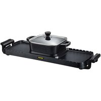 Grill electric 2 in 1 cu oala, Vevor 2400 W BBQ Teppanyaki cu control dublu al temperaturii, 73.5 x 26.5 x 19 cm