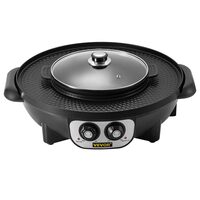 Grill electric 2 in 1 cu oala, Vevor 2200 W BBQ Teppanyaki cu control dublu al temperaturii, 51.5 x 21 x 46 cm 