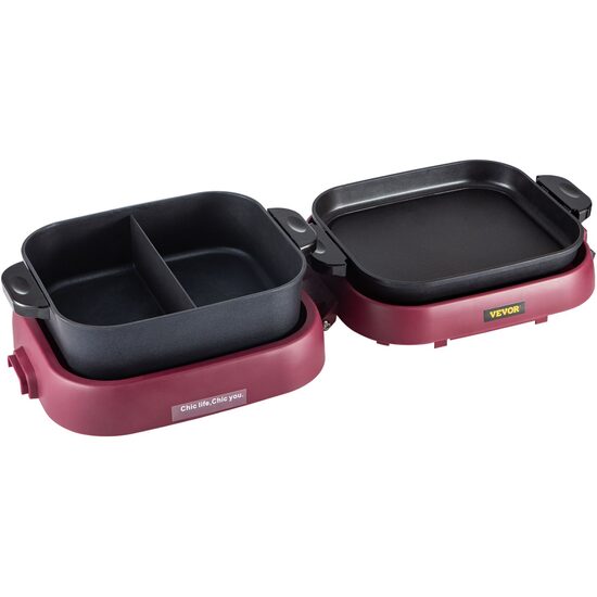 Grill electric 2 in 1 cu oala, Teppanyaki 2100 W BBQ cu control dublu al temperaturii, 70 x 29 x 25.5 cm