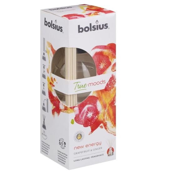 Odorizant cu betisoare Bolsius True Moods, grapefruit si ghimbir, 45ml 