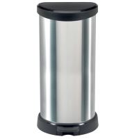 Cos de gunoi cu aspect inox Curver Deco 40L, plastic, cu pedala