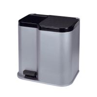 Cos de gunoi cu aspect inox Curver Bin Duo 21L, plastic, cu pedala, 2 compartimente