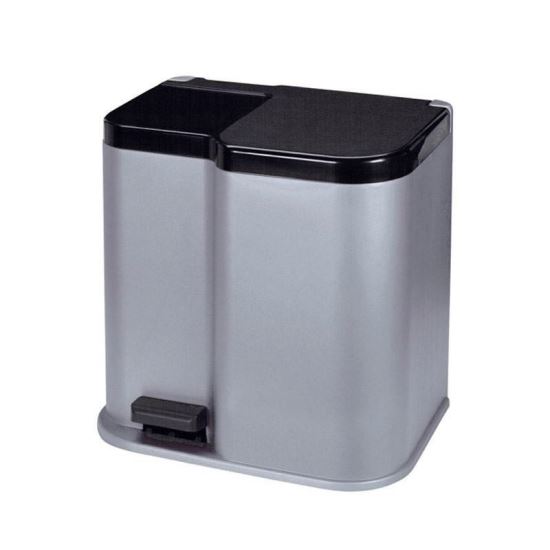 Cos de gunoi cu aspect inox Curver Bin Duo 21L, plastic, cu pedala, 2 compartimente