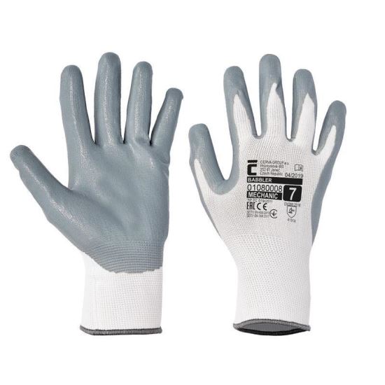 Mănuși de protecție fără cusături Cerva Babbler White, cu strat de latex, marimea L