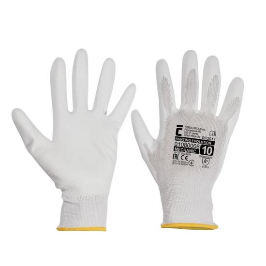Manusi de lucru Cerva Bunting Evolution White, nylon cu protectie nitril, marimea L
