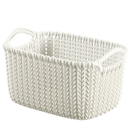 Coș rufe, impletit, Curver Knit 8L, Alb, 30x22x17 cm