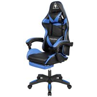 Scaun gaming, Negru/Albastru, max 150 kg, 2 x perne, 5 roti, Spatar reglabil 145°, Inaltime reglabila sezut 42-52 cm