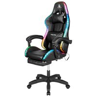 Scaun gaming, Iluminare led RGB, Telecomanda, max 150 kg, perna lombara, 5 roti
