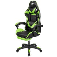 Scaun gaming, Negru/Verde, max 150 kg, 2 x perne, 5 roti, Spatar reglabil 145°, Inaltime reglabila sezut 42-52 cm