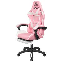 Scaun gaming, Roz/Alb, max 150 kg, 2 x perne, 5 roti, Spatar reglabil 145°, Inaltime reglabila sezut 42-52 cm
