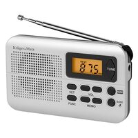 Radio portabil, Afișaj LCD, ceas cu alarma, 20 posturi memorate, Mufă jack pentru căști, antena