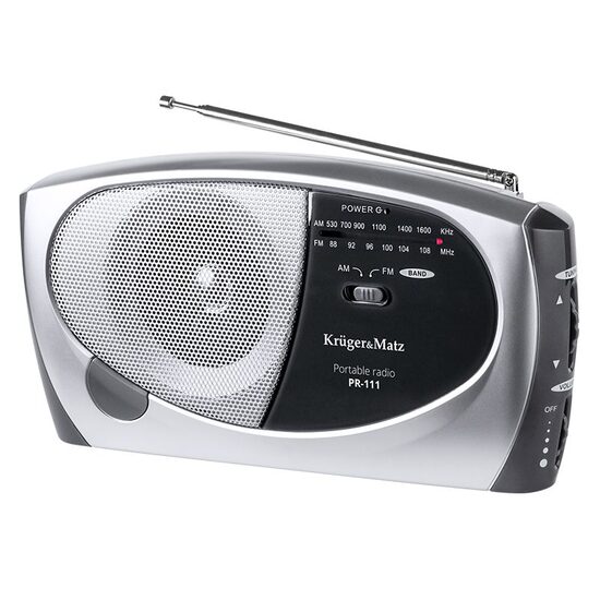 Aparat radio portabil AM/FM, antena telescopica, Maner pliabil, Gri