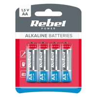 Set 4 baterii alcalin, Rebel, in blister, 1.5 V, AA