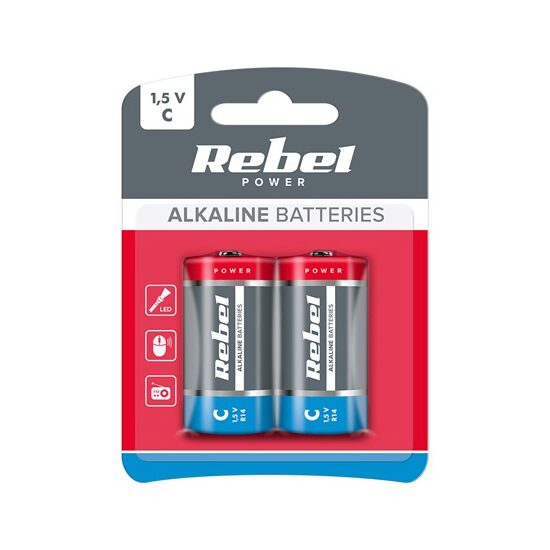 Set 2 baterii alcaline, in blister, R14, 1.5 V