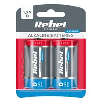 Set 2 baterii superalcaline Rebel Extreme, marime D (R20), 1.5V