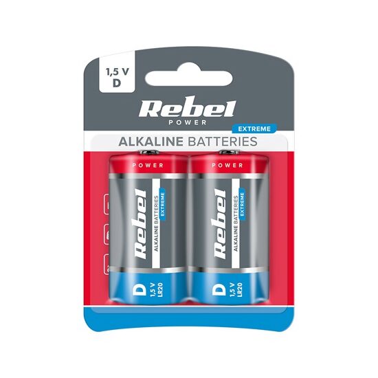 Set 2 baterii superalcaline Rebel Extreme, marime D (R20), 1.5V