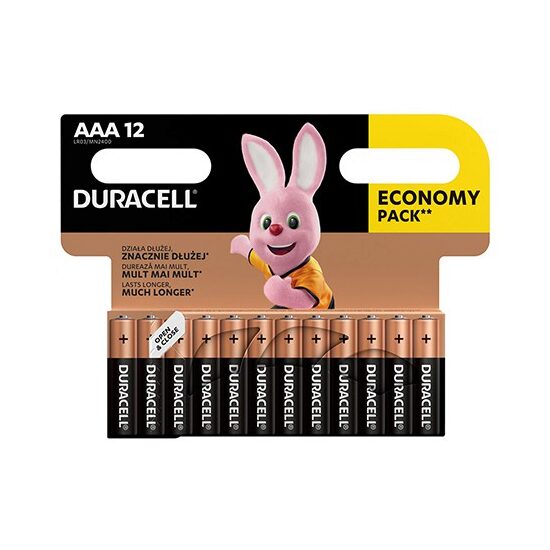 Set 12 baterii alcalineDuracell LR03, AAA, 1.5 V