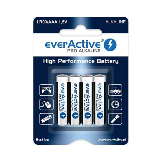 Set 4 baterii alcaline Everactive LR03, AAA, 1.5 V