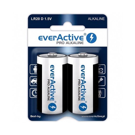 Set 2 baterii alcaline Everactive LR20, marime D, 1.5 V