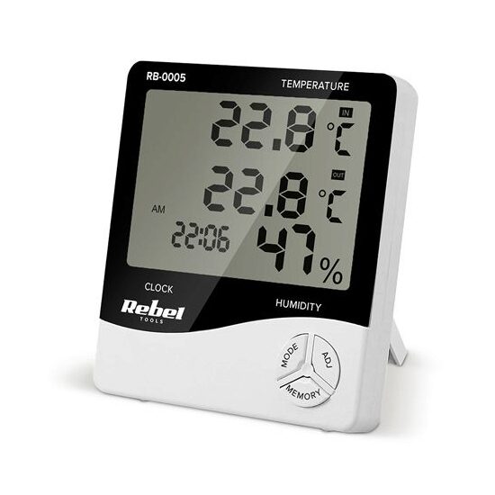 Statie meteo interior/exterior, Ceas, Alarma, Prognoza umiditate, Alb