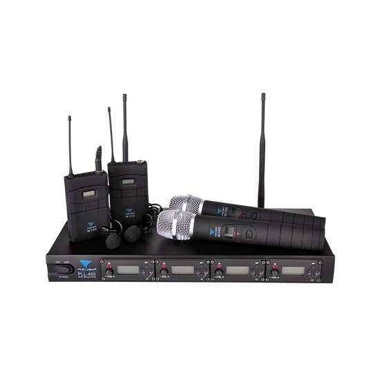 Statie cu 4 microfoane, 2 de mana si 2 lavaliera, 100 de canale, Antena incorporata, banda UHF