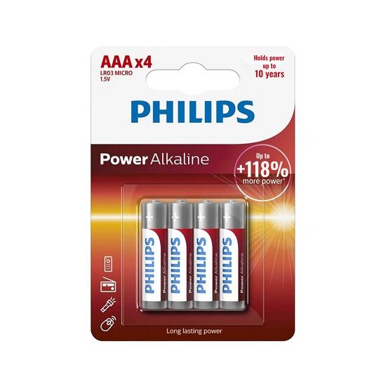 Set 4 baterii Philips LR03, AAA, Power Alcaline, blister