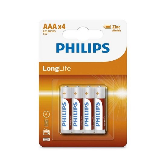 Set 4 baterii Philips LR03, AAA, Longlife Alcalin, blister