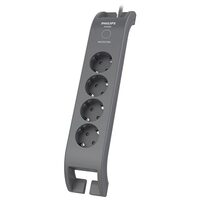 Prelungitor cu protectie la supratensiune Philips 4 locasuri, lungime 2 m, Negru