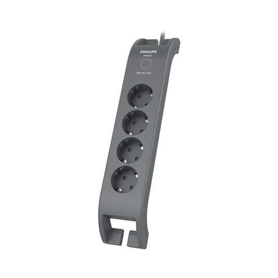 Prelungitor cu protectie la supratensiune Philips 4 locasuri, lungime 2 m, Negru