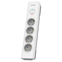 Prelungitor cu protectie la supratensiune Philips 4 locasuri, lungime 2 m, Alb, Protectie copii