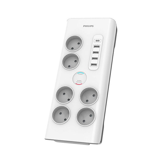Prelungitor cu 6 prize Schuko, 5xUSB, protectie supratensiune, lungime 2 m