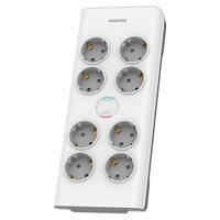 Prelungitor cu protectie la supratensiune Philips 8 locasuri, lungime 2 m, Alb, Protectie copii
