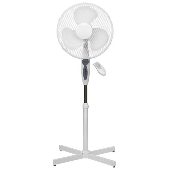 Ventilator cu picior si telecomanda, 3 viteze, Alb, 40 W, Miscare de oscilatie, Inaltime 125 cm, Diametru 40 cm